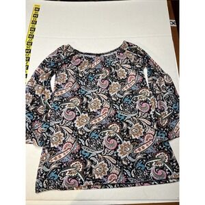 Win Win Bell Sleeve Tunic Top Women's Size L-XL Multicolor Paisley